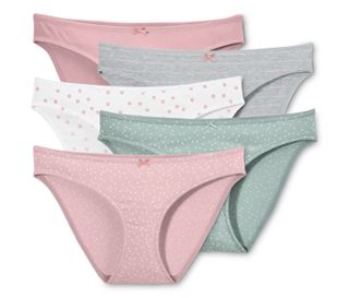 1x rose à pois blancs, 1x vert menthe à pois blancs, 1x blanc à pois roses, 1x gris chiné-rose à rayures, 1x rose