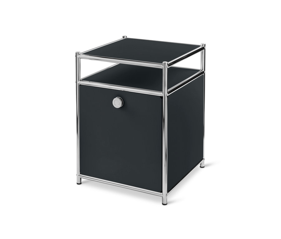 Caisson en métal noir à roulettes « CN3 » avec abattant.