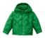 Veste matelassée verte en matériaux recyclés avec capuche.