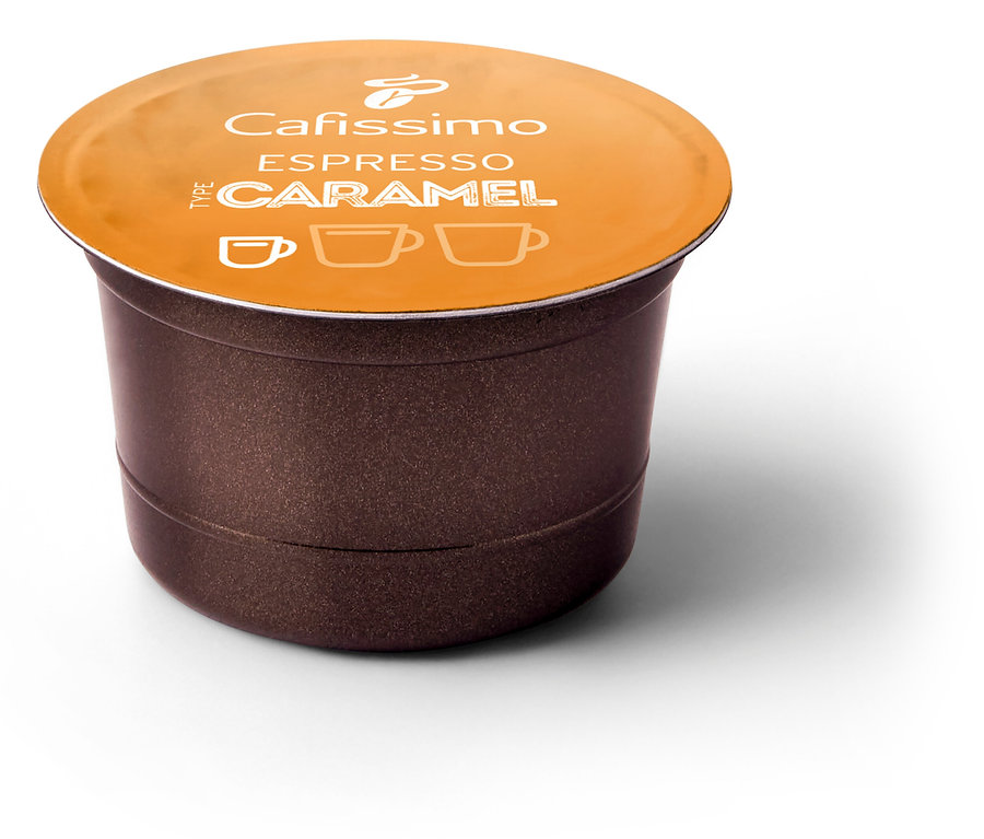 Une capsule de café Cafissimo Flavoured Edition : Espresso Caramel.