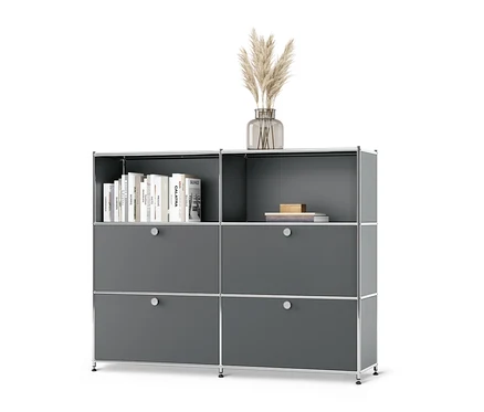 Commode en métal grise « CN3 » à abattants amovibles.