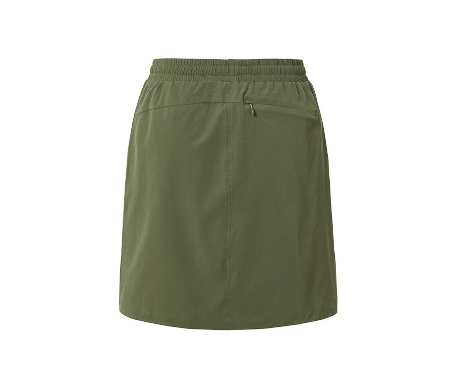 Jupe fonctionnelle avec short vert olive et poche arrière zippée.