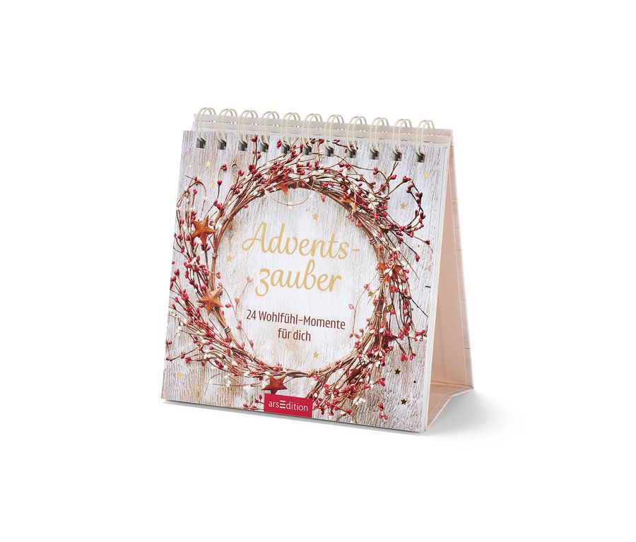 Image du calendrier de table «
Merveilles de l’Avent
» avec un motif de couronne de Noël.