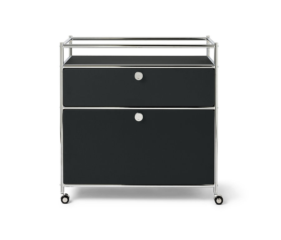 Commode métallique noire « CN3 » avec 1 tiroir, 1 compartiment à abattant et contour.
