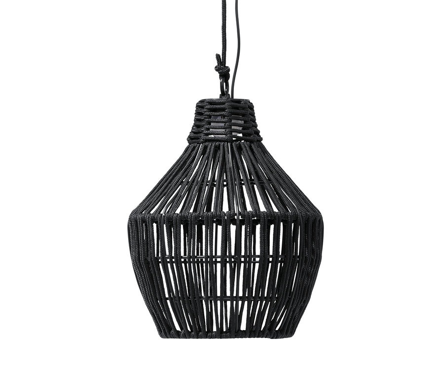 Lampe de suspension solaire noire avec cordon textile.