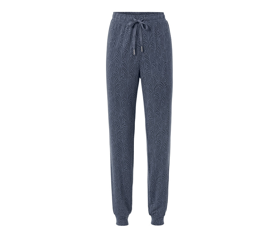 Un pantalon de pyjama bleu avec un motif.