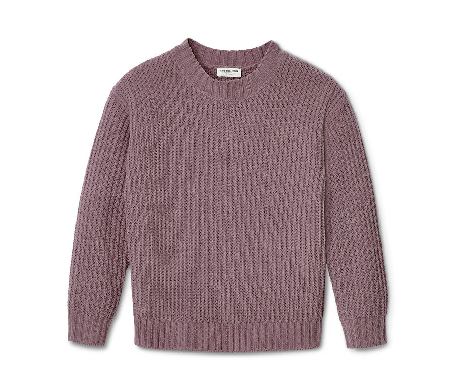 Pull chenille mauve pour enfant.