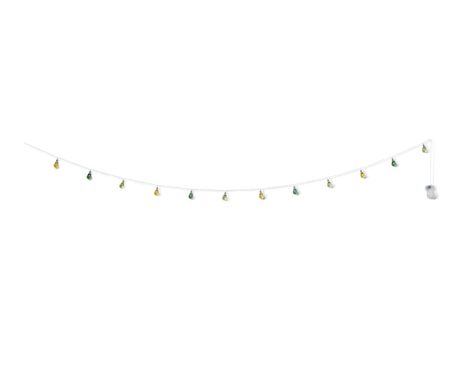 Guirlande lumineuse « ampoules » LED avec ampoules jaunes et vertes.