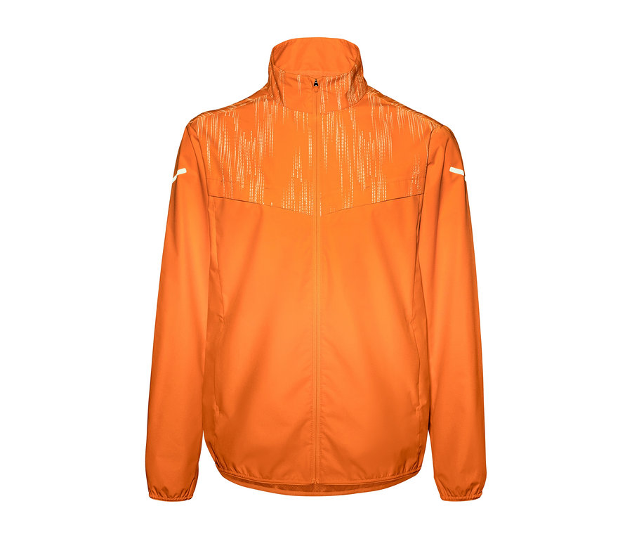 Veste de course coupe-vent orange fluo.