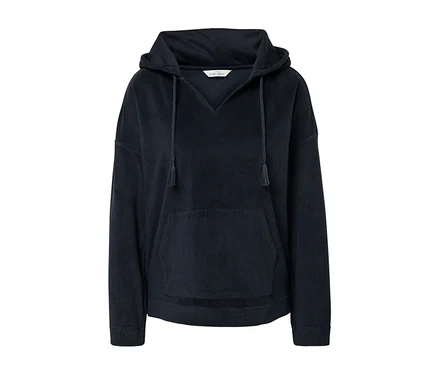 Sweatshirt à capuche en tissu éponge bleu marine.