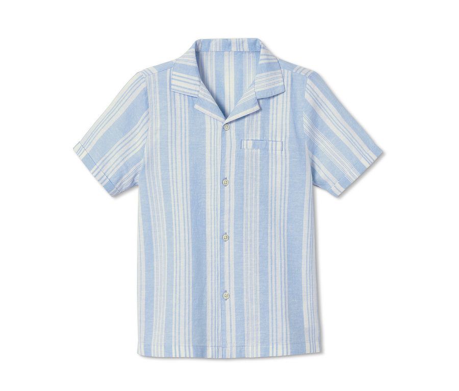 Chemise à manches courtes rayée bleu et blanc en coton bio.