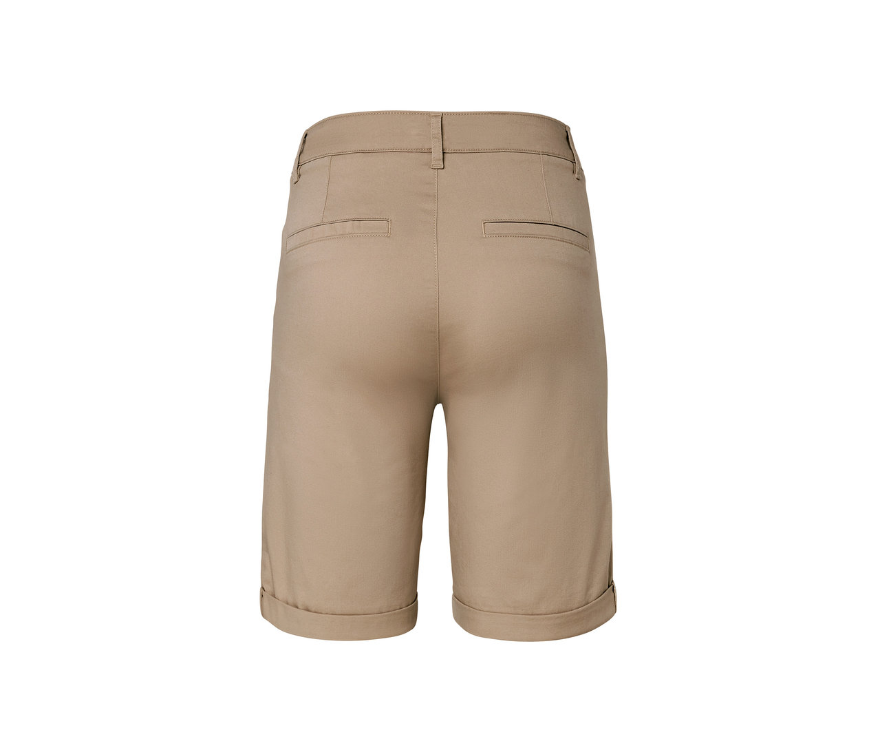 Gros plan de l'arrière d'un short chino beige.