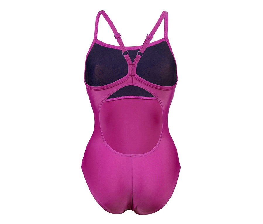 Vue détaillée de dos du maillot de bain pour femme Solid Lightdrop Back Bustier arena Feel en coloris Purple Wine.