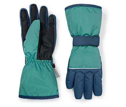 Deux gants d'hiver, l'un avec la paume vers le haut montrant l'intérieur du gant, l'autre avec la paume vers le bas.