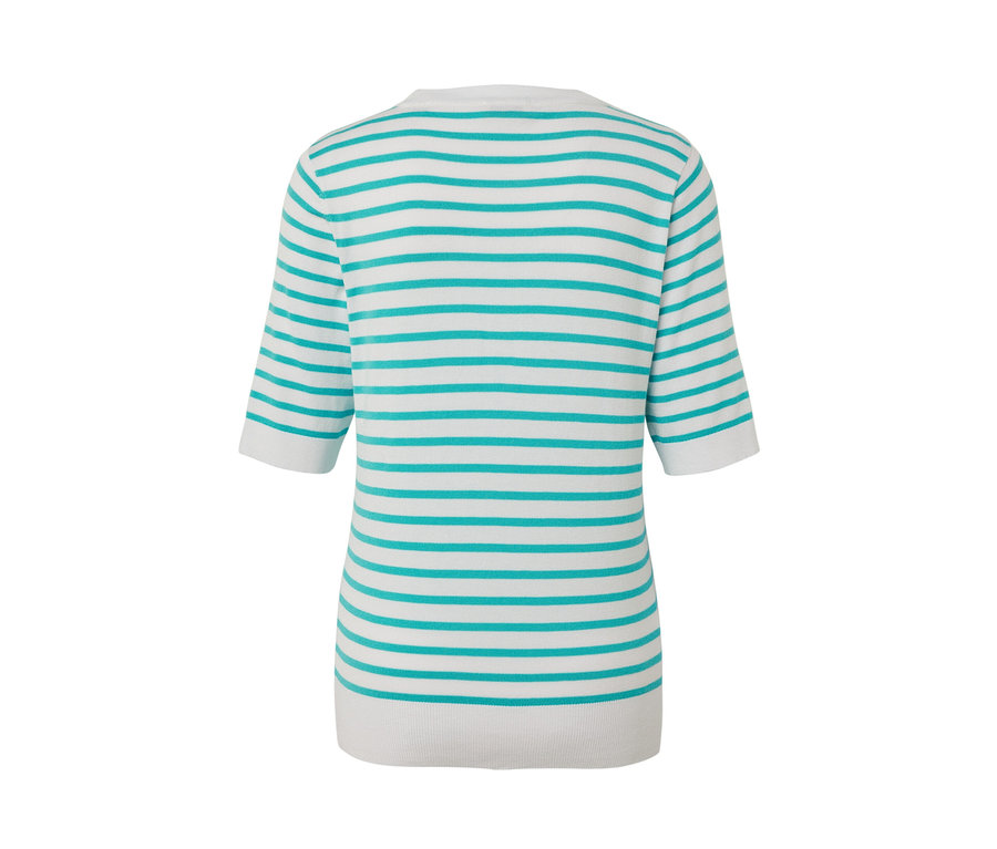 Pull en maille fine rayé turquoise.
