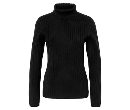 Pull noir à col roulé avec motif côtelé.