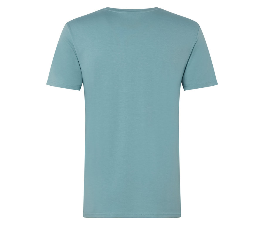 Vue arrière d'un t-shirt bleu clair.