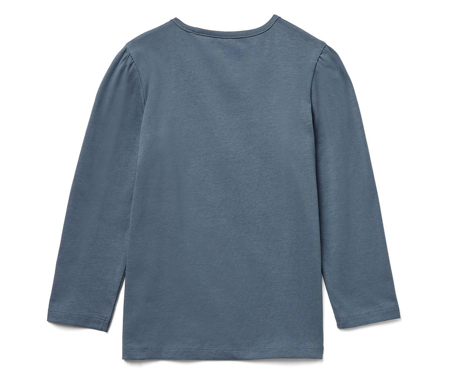 T-shirt bleu à manches longues sur fond blanc.