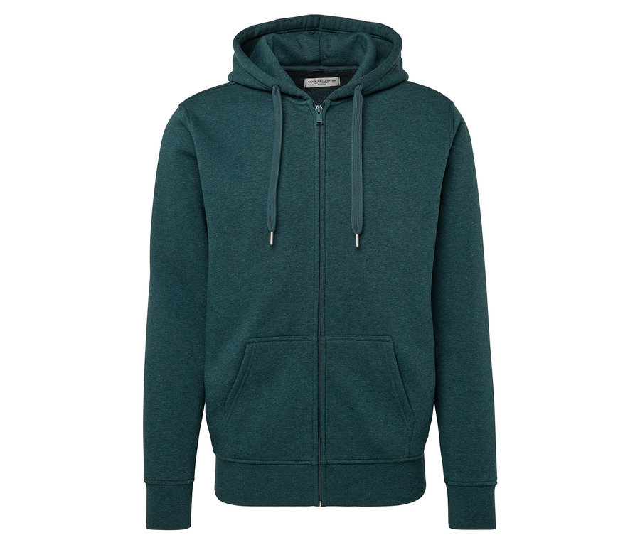 Veste à capuche verte chinée.