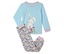 Pyjama bleu avec lapin et pantalon à fleurs.