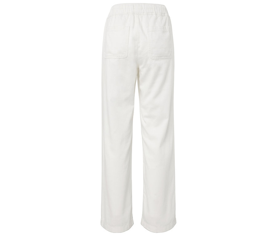 Pantalon blanc avec taille élastique et poches arrière.