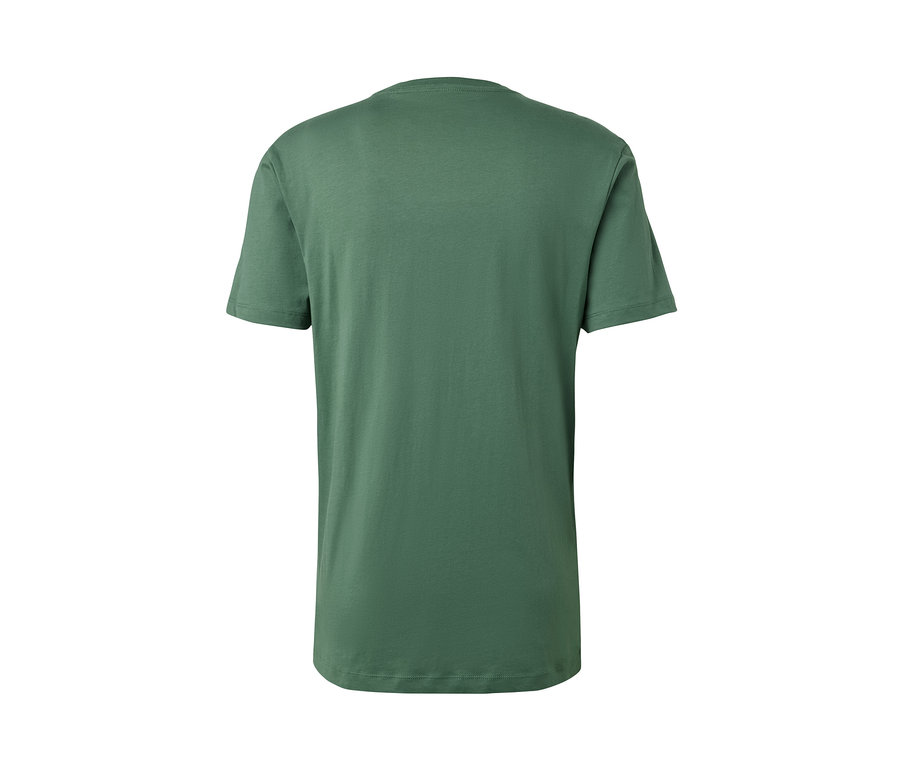 Vue arrière d'un t-shirt vert olive à col rond.