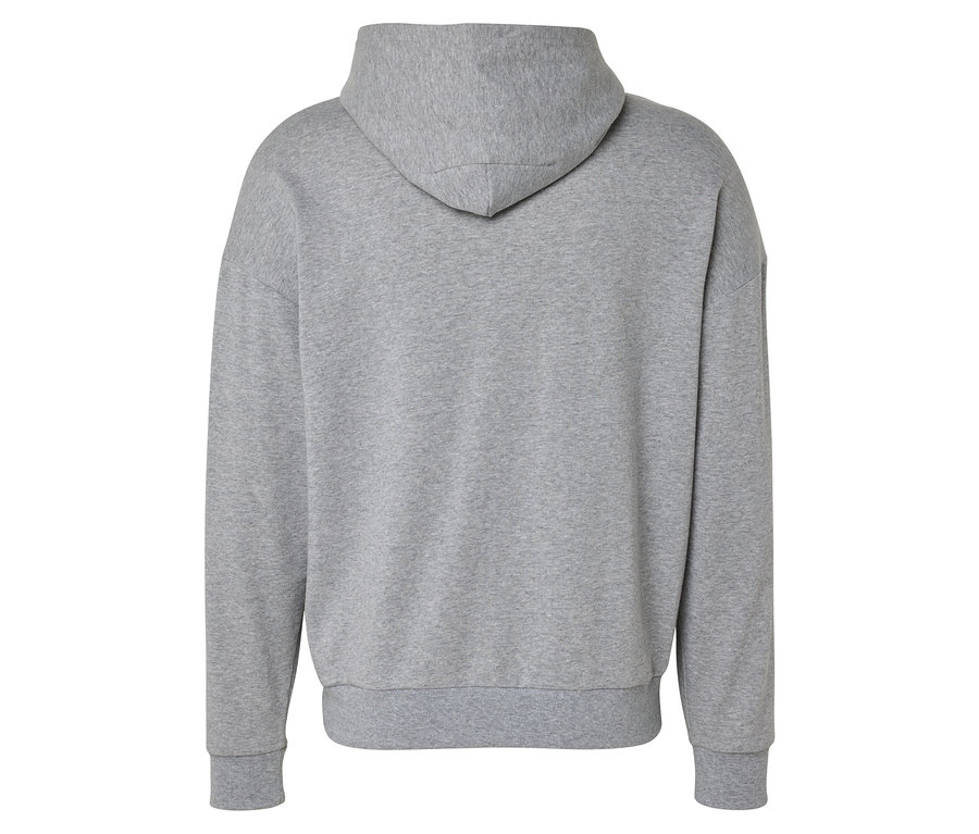 Vue arrière d'un sweat à capuche gris.