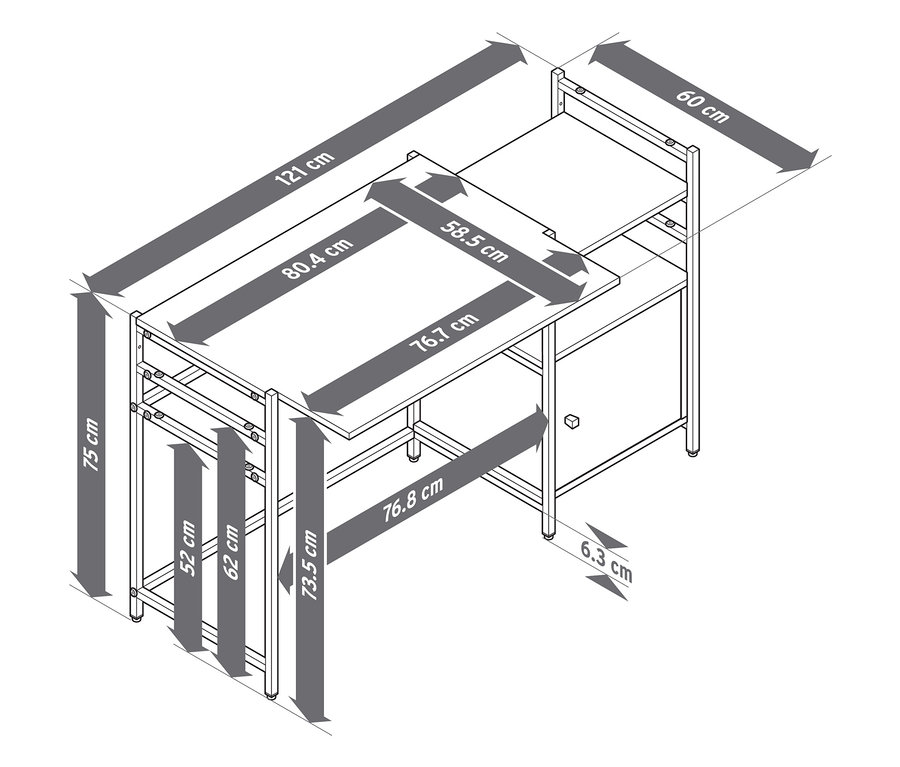 L'image montre un schéma du bureau pour enfant réglable en hauteur « GRADE » avec les dimensions.