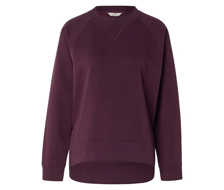 Sweat-shirt bordeaux à manches longues et col rond.