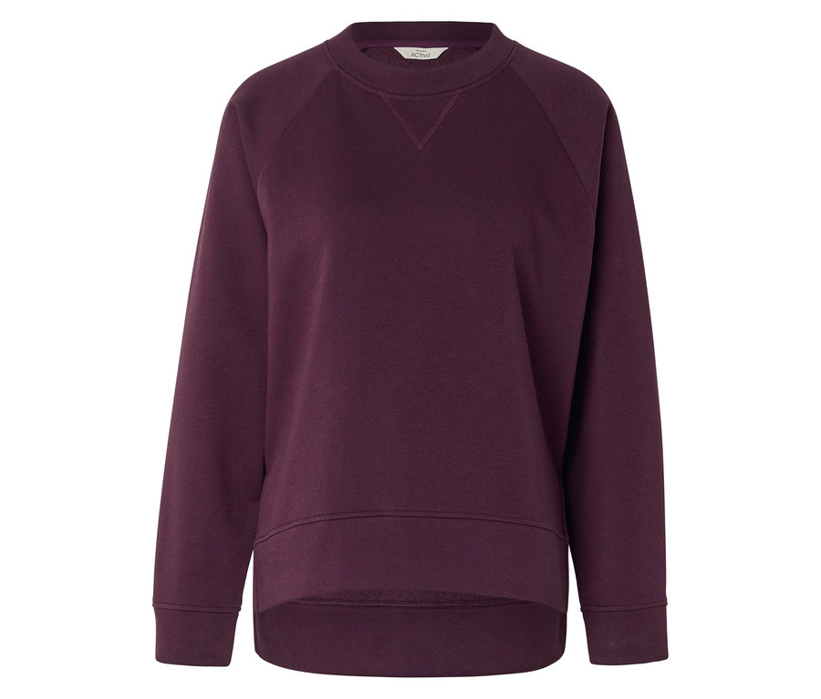 Sweat-shirt bordeaux à manches longues et col rond.