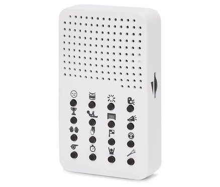 Appareil blanc avec boutons et symboles.