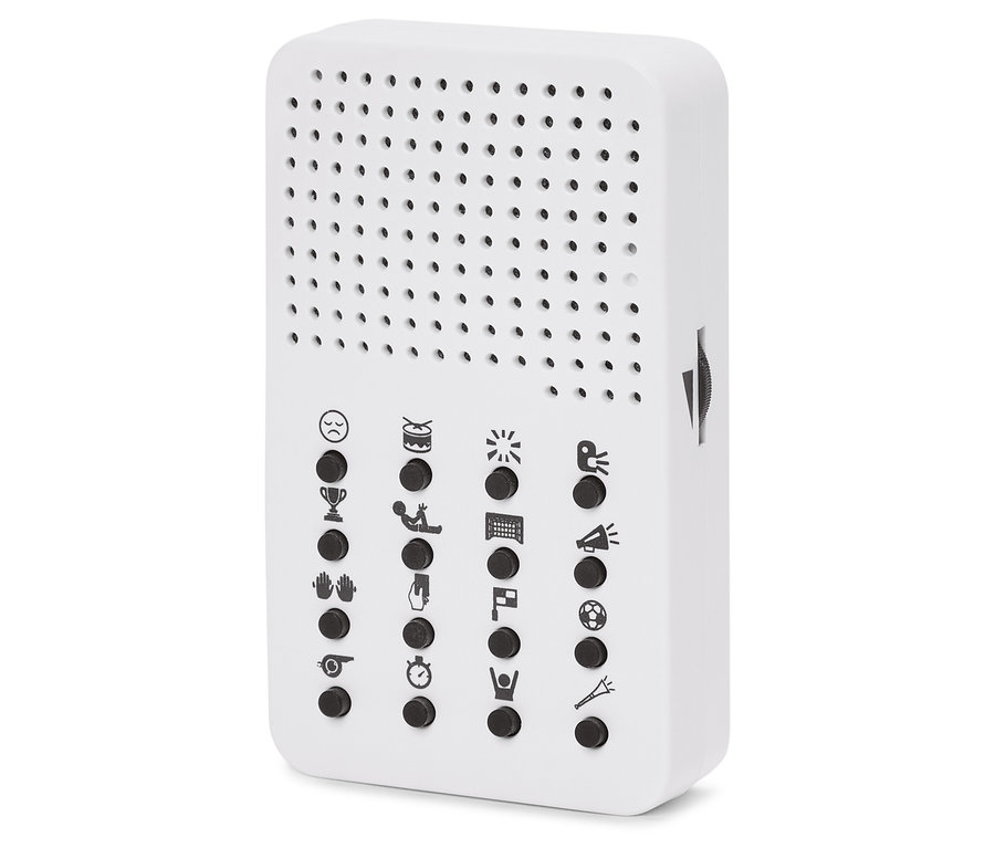 Appareil blanc avec boutons et symboles.