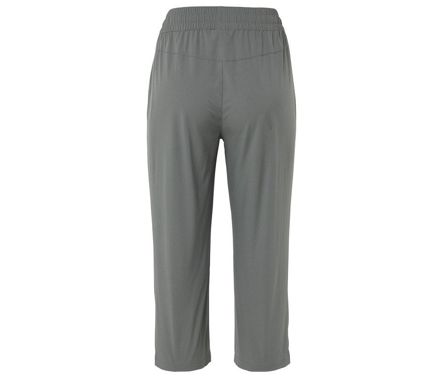 Pantalon capri gris avec taille élastique, photographié de dos.