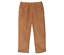 Un pantalon en velours côtelé marron clair avec une taille élastique, posé sur un fond blanc.