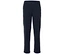 Un pantalon bleu marine avec des poches sur les deux jambes et des fermetures éclair roses.