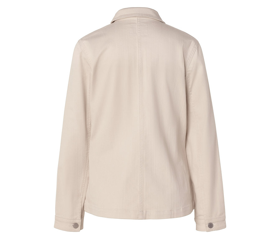 Vue arrière d'une veste couleur sable à manches longues et boutons.
