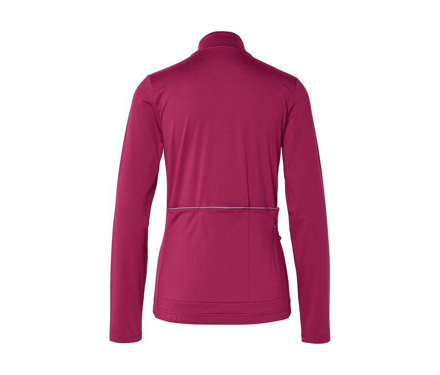 Haut à manches longues magenta avec col montant, bande réfléchissante dans le bas du dos et poche zippée.