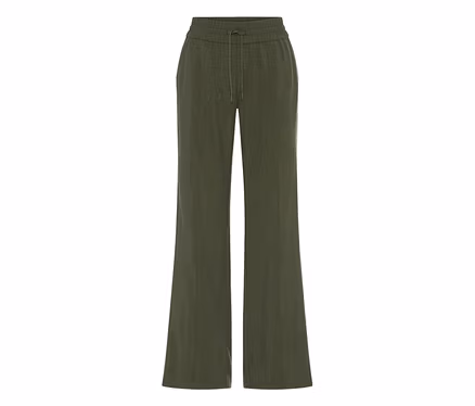 Pantalon large vert olive avec taille élastique à cordon de serrage.