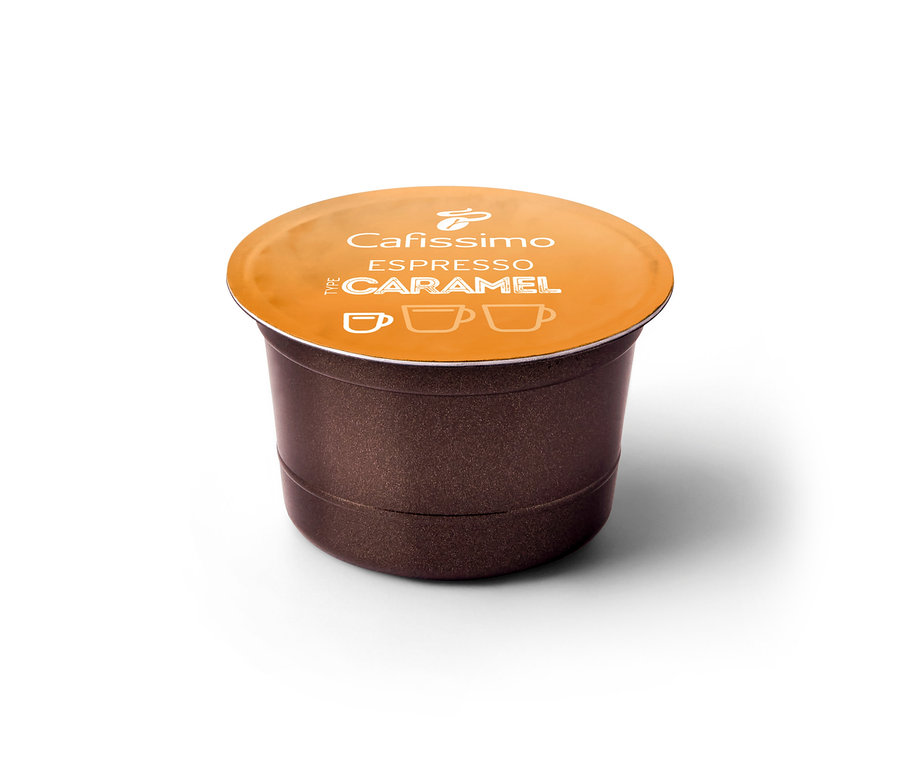 Une capsule de café Cafissimo Flavoured Edition : Espresso Caramel.