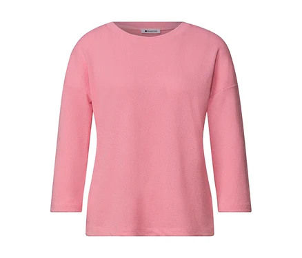 T-shirt à manches 3/4 Street One rose avec un col rond, présenté à plat.