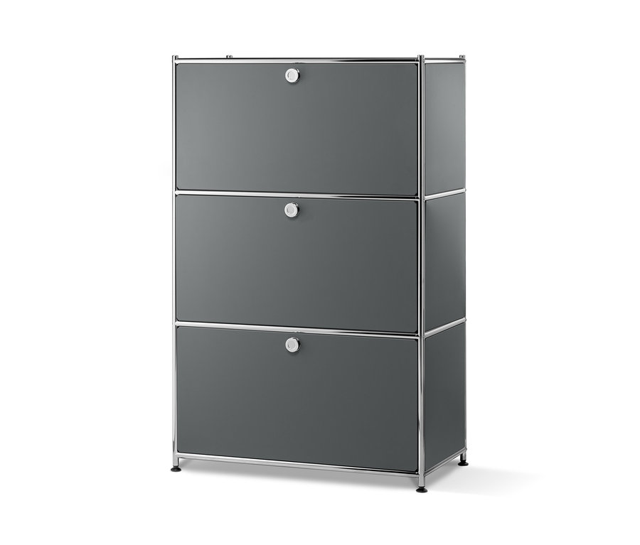 Étagère en métal gris mat avec 3 abattants.