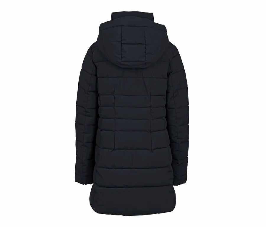 Vue arrière d'un manteau matelassé.