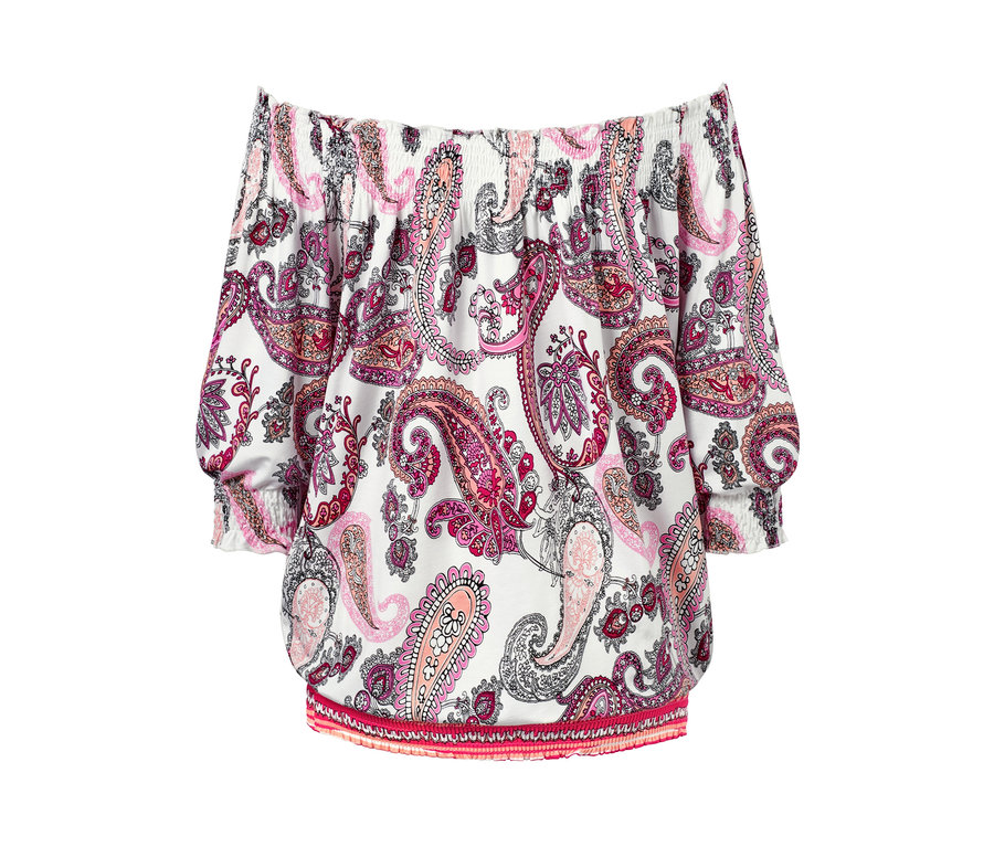 T-shirt aux épaules dénudées avec un motif cachemire.