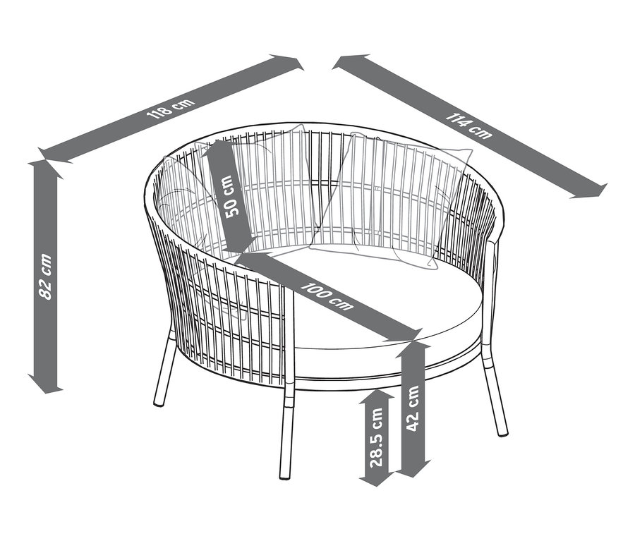 Dimensions du fauteuil de jardin avec coussin de relaxation confortable, «
Liska
».
