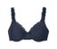 Soutien-gorge à armatures bleu avec bordure et bretelles en dentelle.