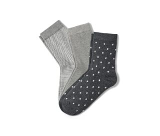 1x gris chiné à rayures blanches, 1x gris chiné, 1x gris chiné foncé à pois blancs