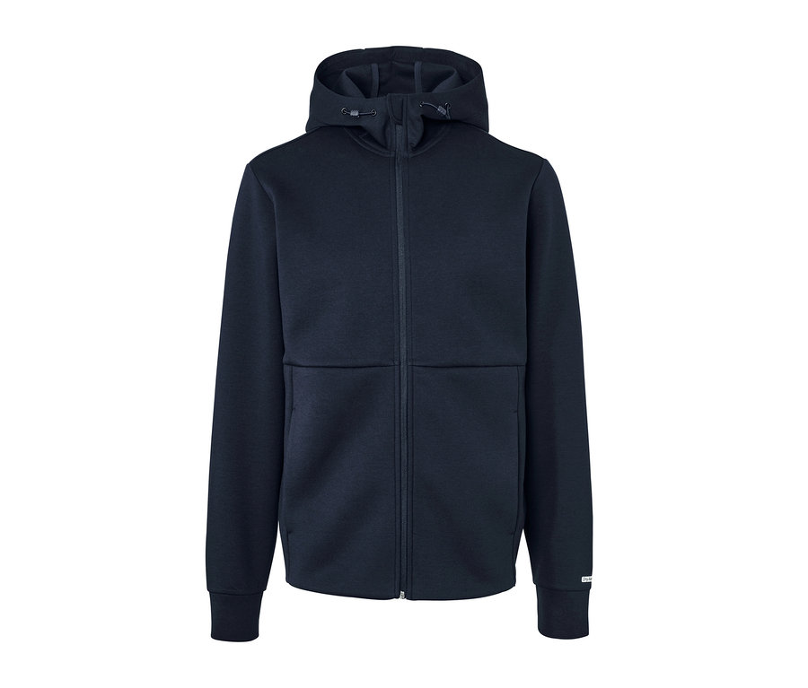 Veste en sweat fonctionnelle bleu marine avec capuche et fermeture éclair.