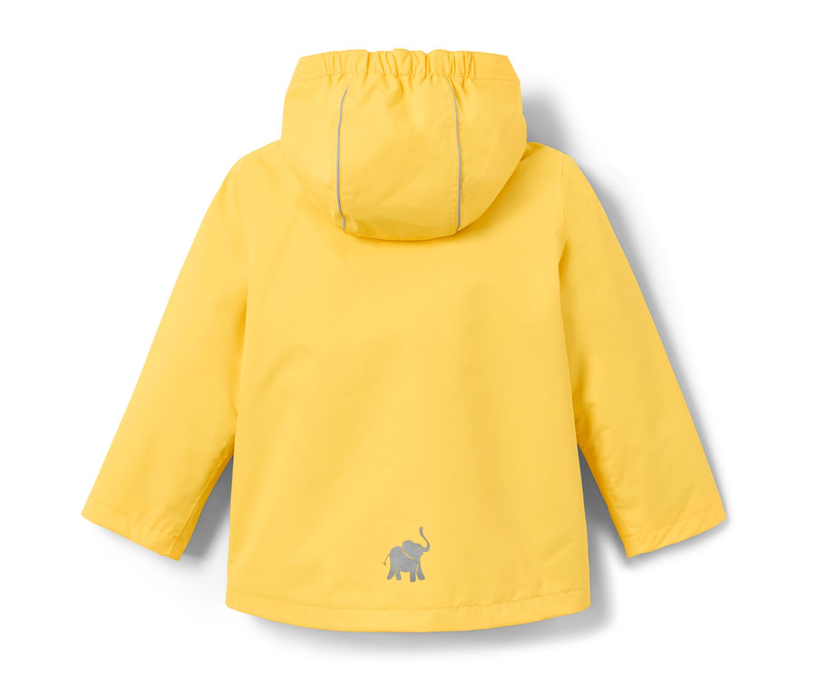Vue arrière d'une veste d'extérieur jaune 3 en 1 pour enfants.