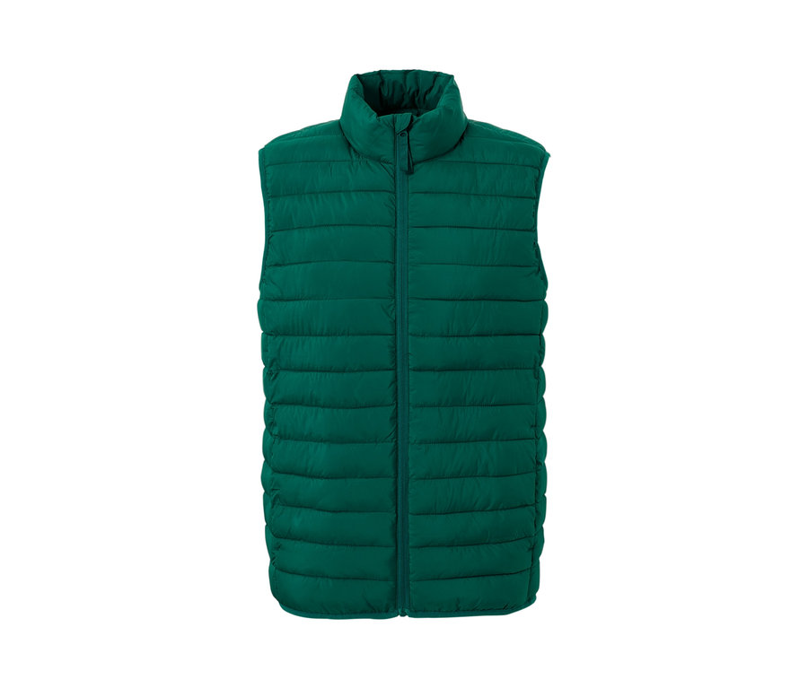 Gilet sans manches matelassé à ranger vert sur fond blanc.