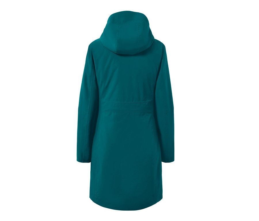 Vue arrière du manteau d’extérieur 3 en 1 avec gilet pétrole.